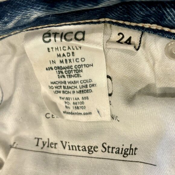 Etica Jeans 24 Tyler Vintage Straight Ankle Blue Distress Button Fly High Rise - Picture 12 of 13